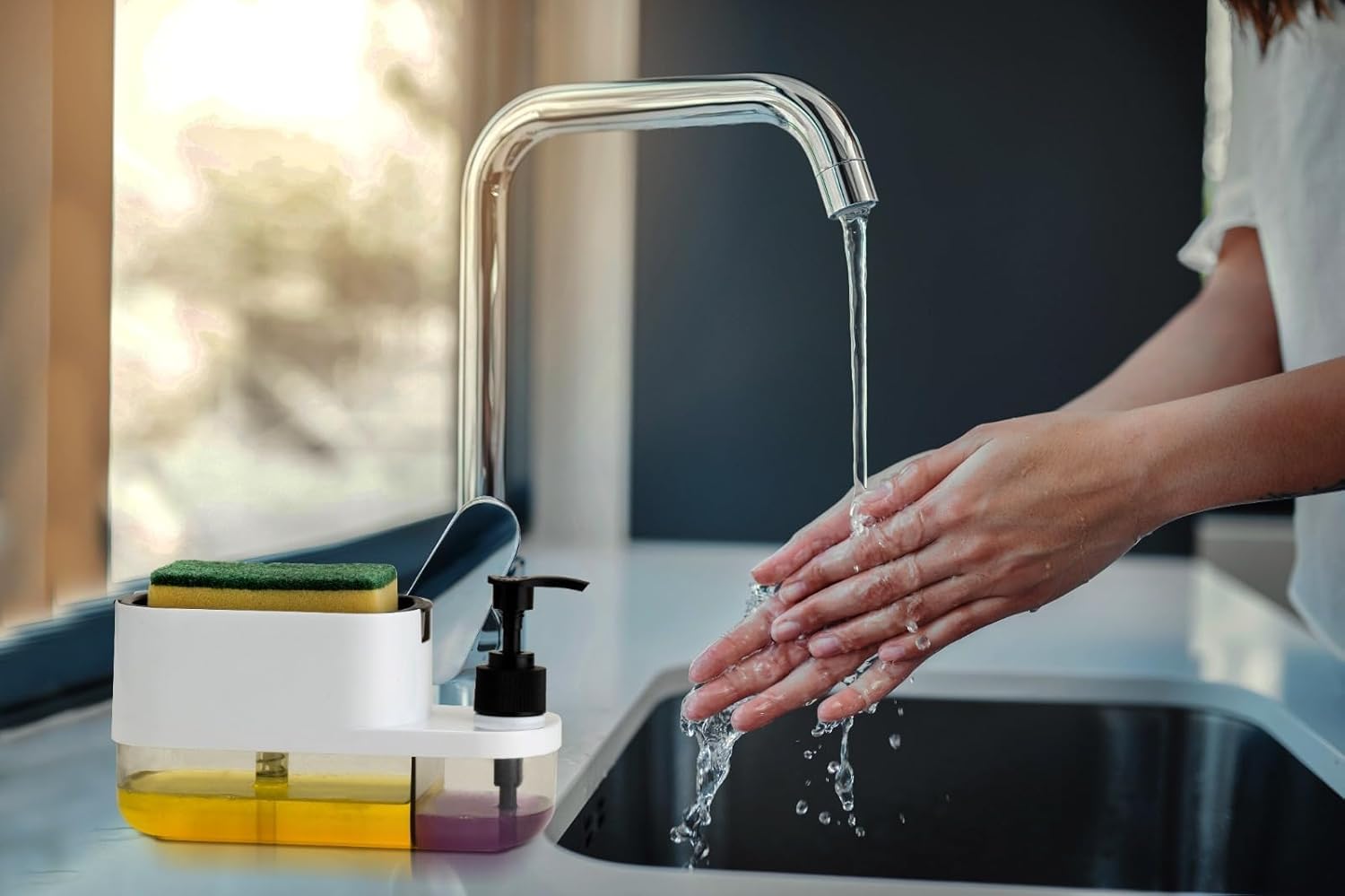 3-in-1 Soap Dispenser with Sponge Holder & Pump – Smart Sink Organizer